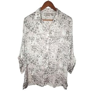Chico's Satin Leopard Button-down Long Sleeve Shirt Size 1 (M/8)